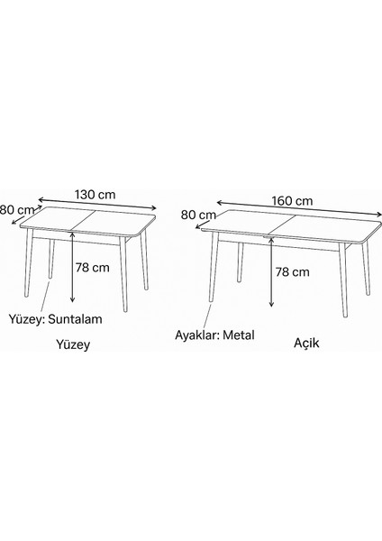 Berlin Açılır Dikdörtgen Masa – Gri Mermer, Siyah Ayak, 80×130 → 160 cm (Sandalyesiz, 4–6 Kişilik) fırsatları