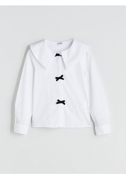 Bebe Yaka Fiyonk Detaylı Kız Çocuk Gömlek (W5)