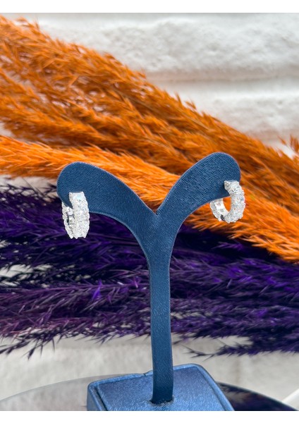 925 Ayar Gümüş Pırlanta Işçiliği Zirkon Taşlı Halka Trend Kadın Küpe modelleri