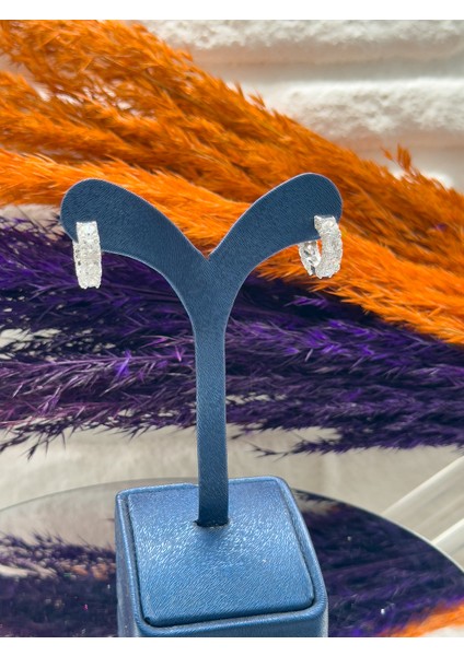 925 Ayar Gümüş Pırlanta Işçiliği Zirkon Taşlı Halka Trend Kadın Küpe