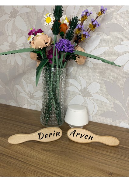 Ikiz Bebekler Için Isme Özel Lazer Yazım 2'li Set %100 Keçi Kılı Saç Fırçası Seti