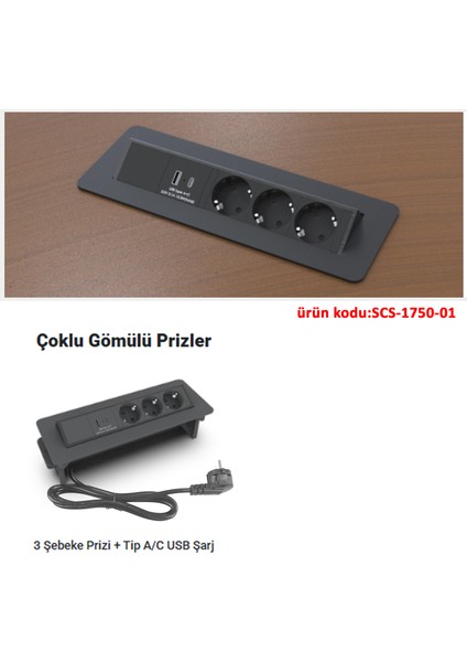 Masaya Gömme Bas-Aç Priz Kutusu