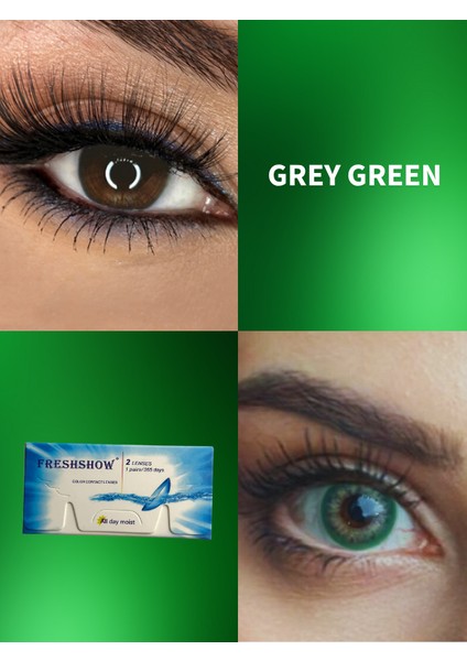 Freshshow Renkli Yıllık Lens Grey Green/ Lens Kabı / Lens Suyu