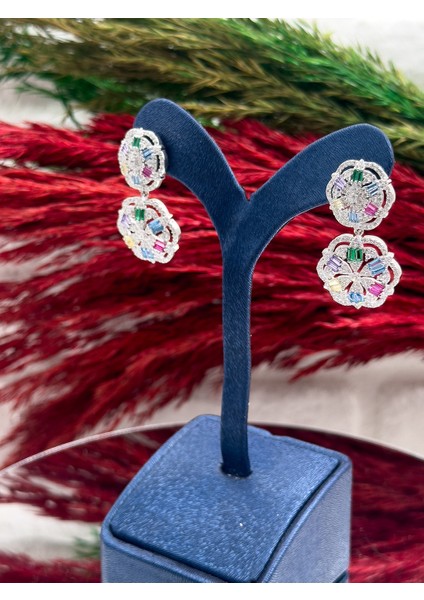 925 Ayar Gümüş Mix Taşlı Şık Kadın Küpe