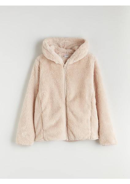 Kapüşonlu Pelüş Kız Çocuk Fermuarlı Sweatshirt (W5)