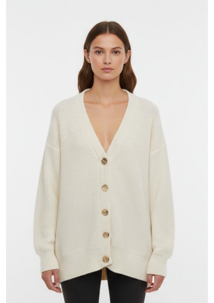 Kemik V Yaka Düğmeli Örme Kadın Hırka 6765