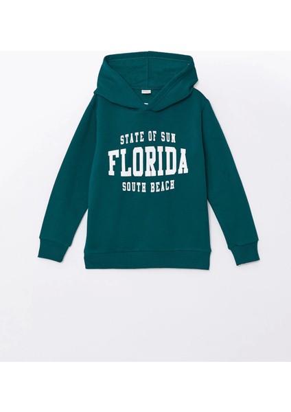 Lcw Kids Yeşil Kapüşonlu Baskılı Uzun Kollu Erkek Çocuk Sweatshirt