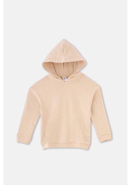 Bej Melanj Kapüşonlu Sweatshırt