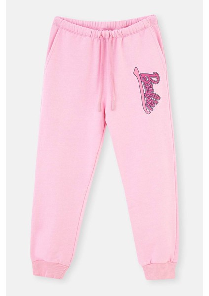 Pembe Barbie Baskılı Üç Iplik Eşofman Altı