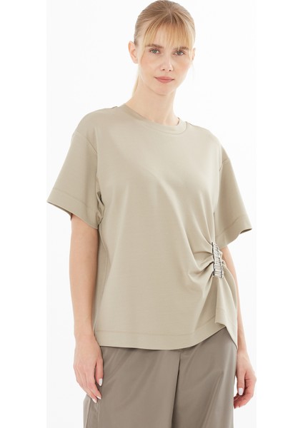 Beli Işleme Detaylı Büzgülü Bluz