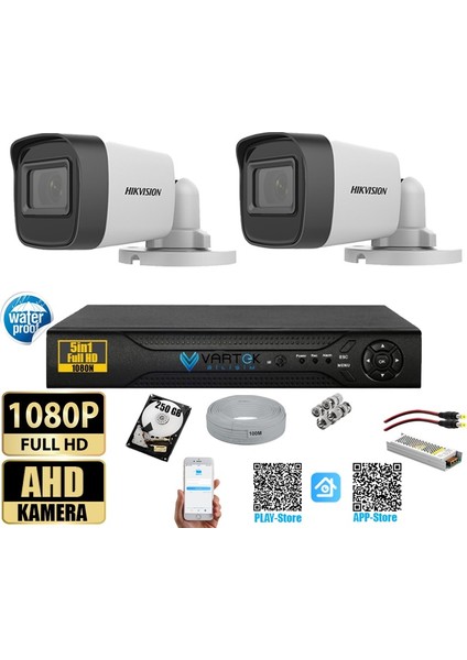 Hikvision 2 Mp 2 Kameralı Tak Çalıştır Hazır Kamera Seti