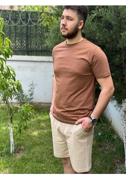 Regular Fit Bisiklet Yaka %100 Pamuk Kısa Kol Unisex Basic Kahve Tişört