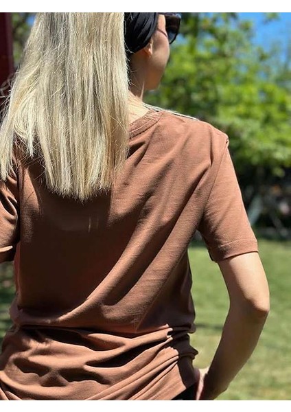 Regular Fit Bisiklet Yaka %100 Pamuk Kısa Kol Unisex Basic Kahve Tişört