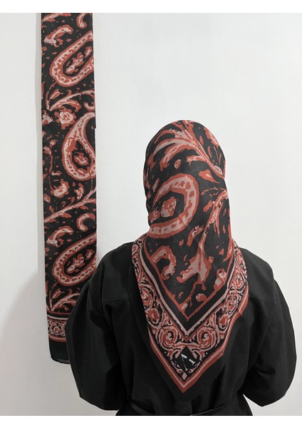 Soft Pamuk Etnik Desen Siyah Kiremit Vizon Renk Eşarp fırsatları