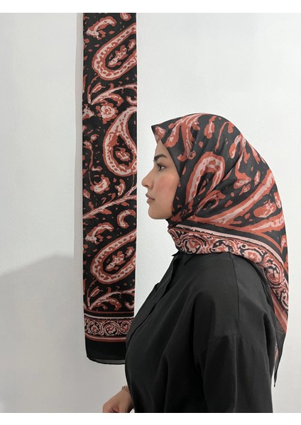 Soft Pamuk Etnik Desen Siyah Kiremit Vizon Renk Eşarp indirimleri