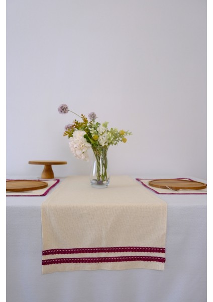 Yakacihome Terra Duck Keten Mürdüm Fisto Dantel Biyeli Runner 40X140 cm