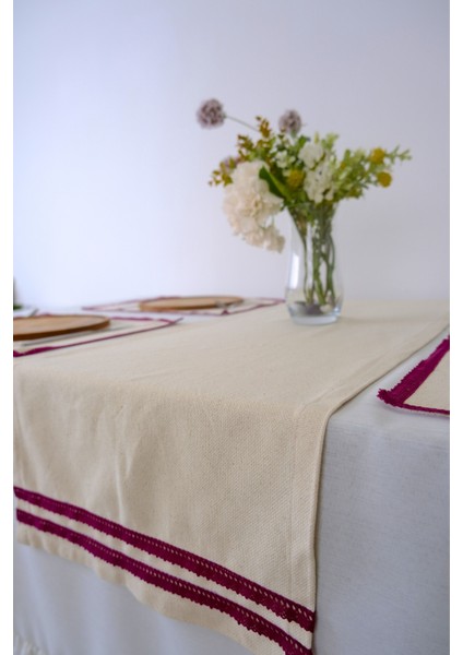 Yakacihome Terra Duck Keten Mürdüm Fisto Dantel Biyeli Runner 40X140 cm modelleri