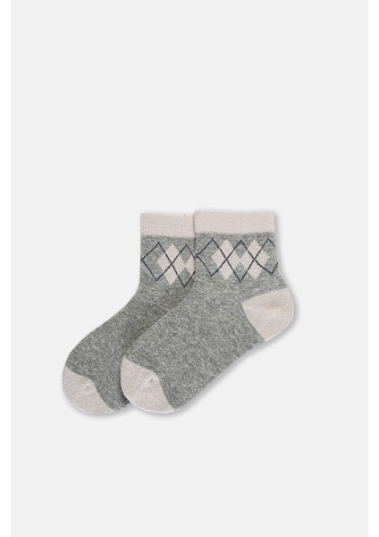 Gri Melanj-Lacivert Erkek Çocuk 2'li Soket Çorap