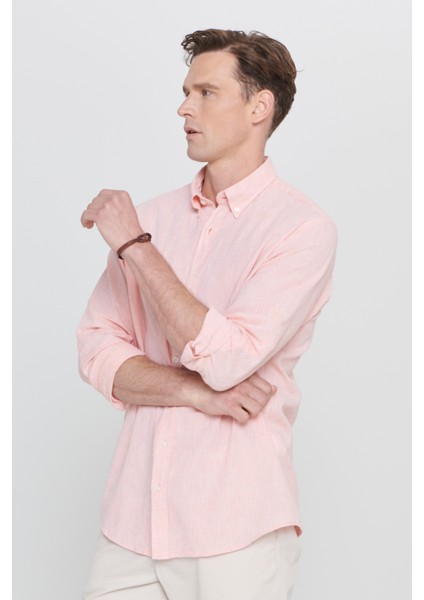 Comfort Fit Rahat Kesim Düğmeli Yaka Casual Keten Gömlek fırsatları