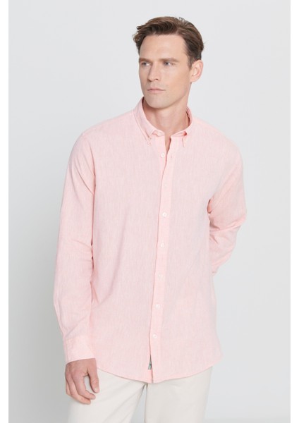 Comfort Fit Rahat Kesim Düğmeli Yaka Casual Keten Gömlek indirimleri