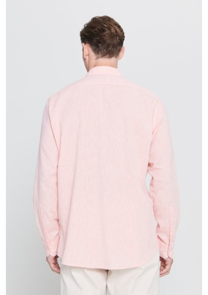 Comfort Fit Rahat Kesim Düğmeli Yaka Casual Keten Gömlek