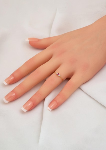 Kırmızı Minimal Baget 14 Ayar Altın Yüzük fiyatları