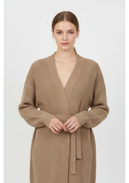 Vizon Kuşaklı Örme Kadın Hırka 6905