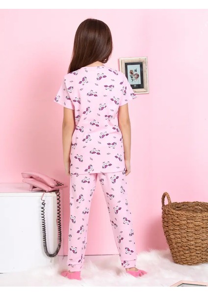 Minykids Unicorn Desenli Fitilli Kumaş Pembe Pijama Takımı modelleri