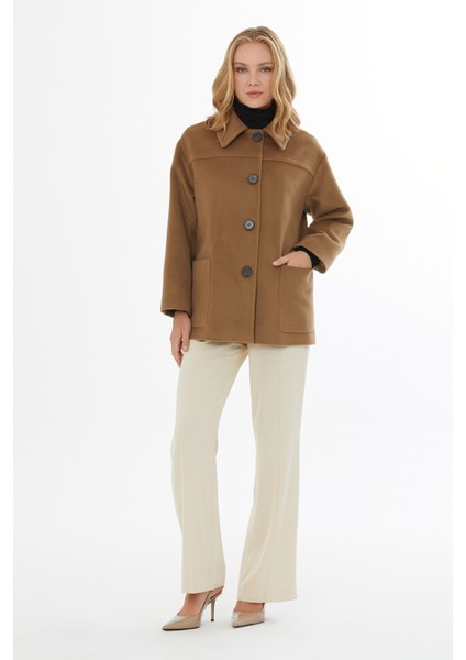 Geniş Yaka Kemerli Kaşmir Kaşe Kaban