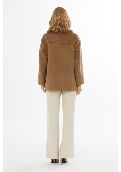 Geniş Yaka Kemerli Kaşmir Kaşe Kaban fırsatları