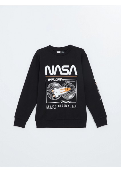 Lcw Kids Siyah Bisiklet Yaka Baskılı Uzun Kollu Erkek Çocuk Sweatshirt