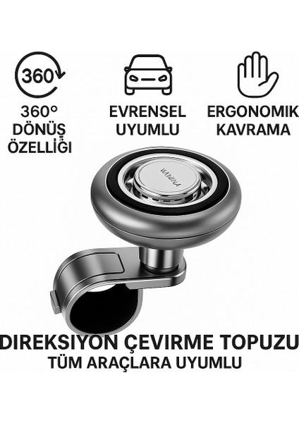 360 Derece Dönebilen Direksiyon Çevirme Topuzu – Tüm Araçlarla Uyumlu, Kamyon, Tır, Traktör, Direksiyon Çevirme Topuzu
