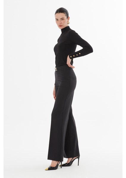 Yüksek Bel Metal Tokalı Geniş Paça Pantolon modelleri