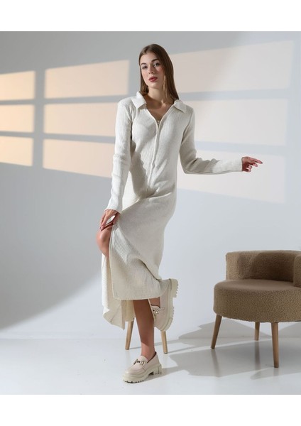 Fermuar Detaylı Polo Yaka Triko Elbise fiyatları