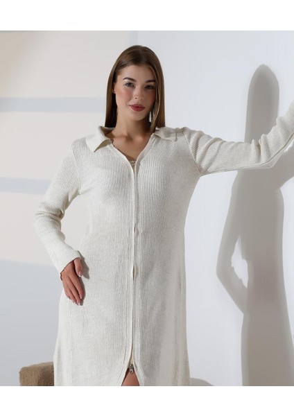 Fermuar Detaylı Polo Yaka Triko Elbise modelleri