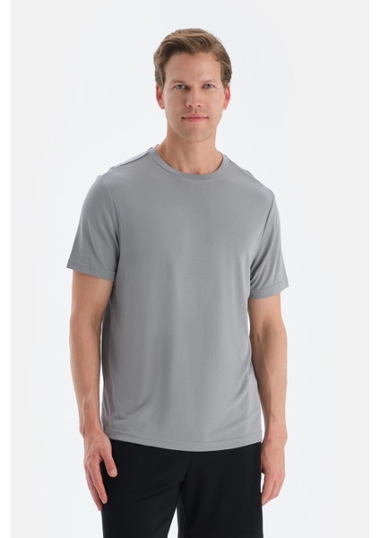 Gri Kısa Kollu Bisiklet Yaka Modal Tişört