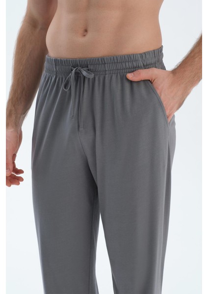 Gri Kısa Kollu Yarım Patlı Tişört Pantolon Pijama Takımı