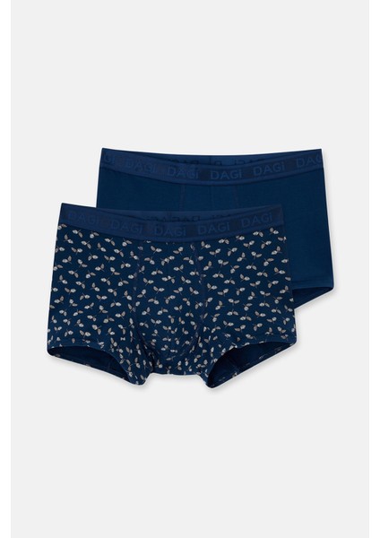 Koyu Mavi 4210 2'li Desenli Micro Modal Boxer