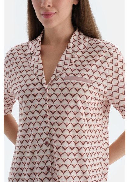 Açık Pembe Metraj Baskılı Penye Modal Gömlek Şort Pijama Takımı indirimleri