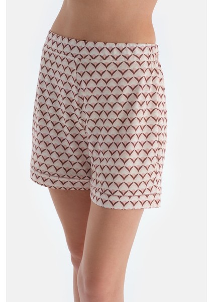 Açık Pembe Metraj Baskılı Penye Modal Gömlek Şort Pijama Takımı