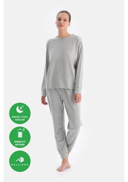Gri Bisiklet Yaka Jogger Paça Cellıant Pijama Takımı