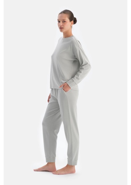 Gri Bisiklet Yaka Jogger Paça Cellıant Pijama Takımı modelleri