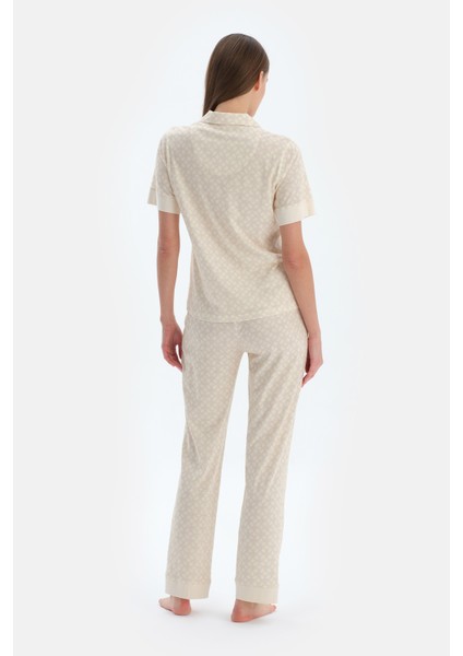 Açık Sarı Halat Desenli Gömlek Pantolon Pijama Takımı fiyatları