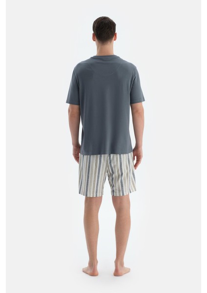 Indigo Pat ve Fleto Cep Detaylı Tişört Şort Pijama Takımı fiyatları