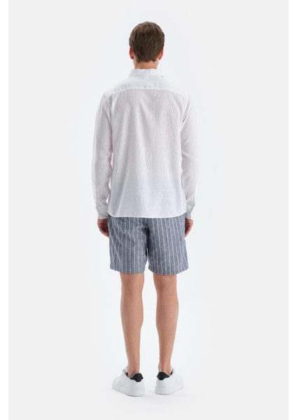 Indigo Çizgili Keten Şort fiyatları