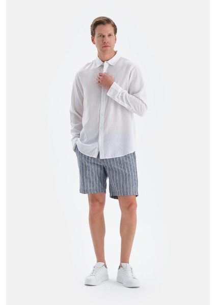 Indigo Çizgili Keten Şort fırsatları