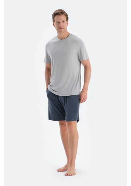 Indigo Patlı ve Kordonlu Örme Şort