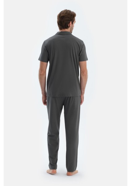 Gri Kısa Kollu Dikiş Detaylı Gömlek Pantolon Pijama Takımı fiyatları
