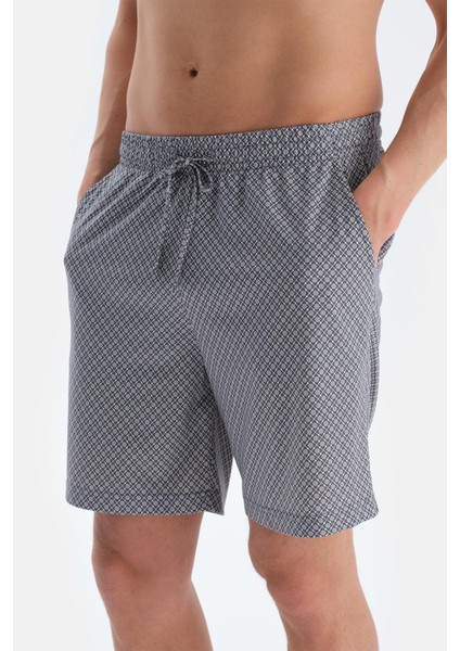 Indigo Baskı ve Dikiş Detaylı Tişört Şort Pijama Takımı