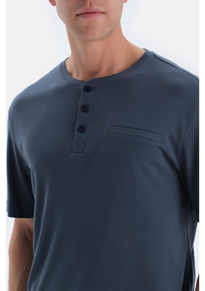 Indigo Pat ve Fleto Cep Detaylı Tişört Pantolon Pijama Takımı indirimleri